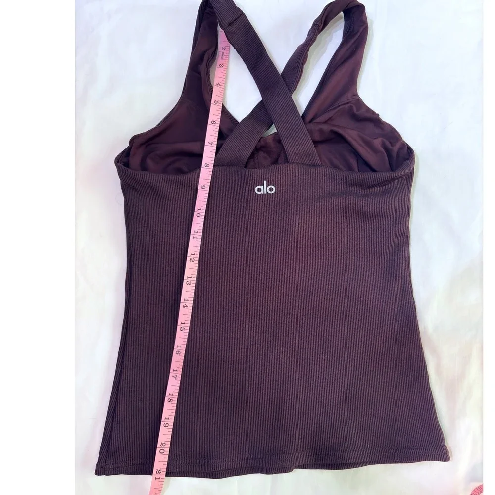 alo Yoga Elevate Dark Plum Ribbed Cross-Over V-Neck Workout Tank Top M
